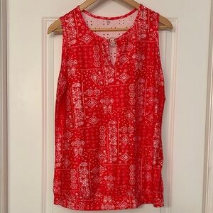 Western Red Bandana Pattern Sleeveless Blouse